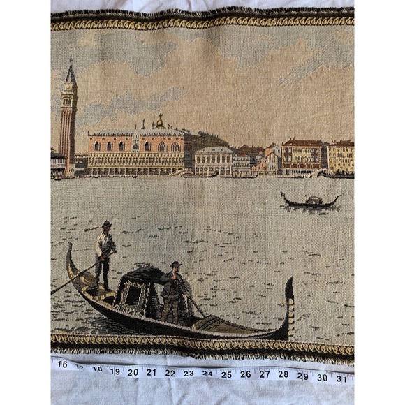 Vintage Italian Wall Rug Art Gondola Venice Tapestry ITALY 46" x 19" - Picture 5 of 11